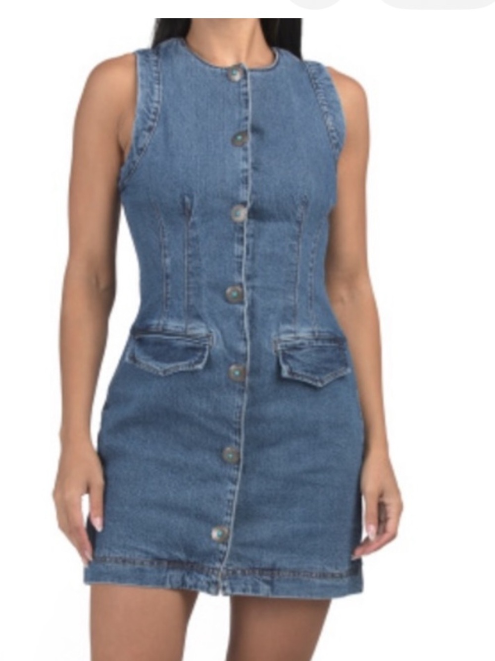 NWT 7 For All Mankind Denim Mini Dress Sleeveless Snap Front size 6